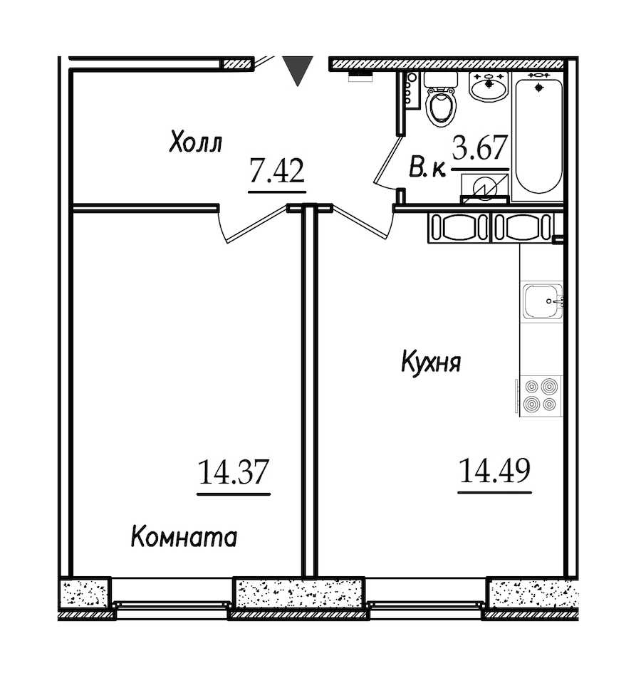 Однокомнатная квартира в : площадь 39.95 м2 , этаж: 1 – купить в Санкт-Петербурге